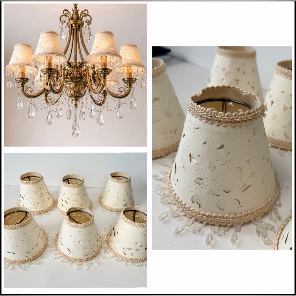 Vintage Cut & Pierced Parchment Paper Lamp Shade/Floral With Beads tassels 6pcs